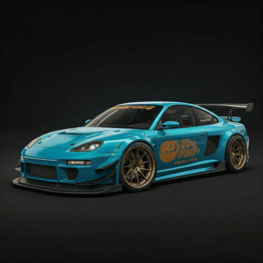 Modified race car with open wheels racing on the banked asphalt oval